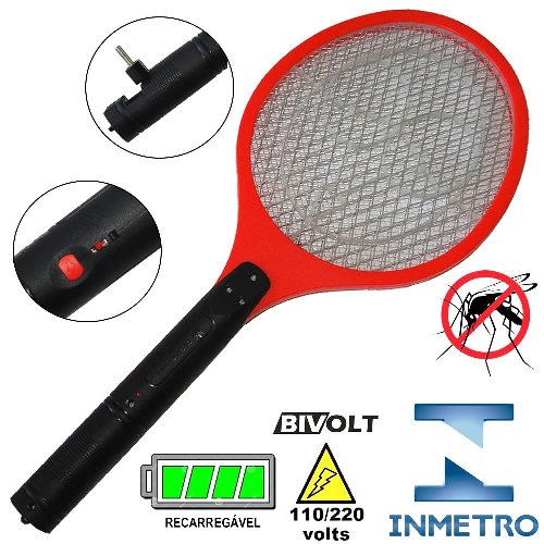 Raquete elétrica mata mosquito kit 3 peças Vermelho CBRN05604