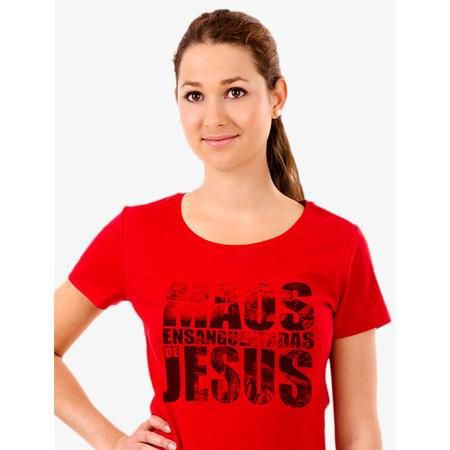 Camiseta Vermelha Mãos Ensanguentadas De Jesus