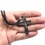 Colar Cordão Com Crucifixo Medalha Duas Cruzes Prateado