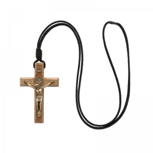 Colar Cruz Crucifixo Coroinha São Bento Ouro Velho 7 Cm