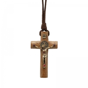 Colar Cordão Cruz Crucifixo Cilíndrico chagas de Cristo São Bento