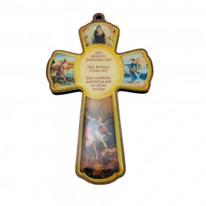 Crucifixo Cruz De Parede Arcanjos São Miguel Rafael E Gabriel Resinado