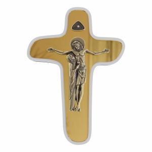 Crucifixo da Unidade em MDF e acrílico metálico Parede Ouro Velho 30 Cm