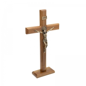 Crucifixo De Mesa E Parede Madeira Metal São Bento Ouro Velho 35 Cm