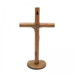 Crucifixo De Mesa E Parede Medalha São Bento Prata Velha 26 Cm