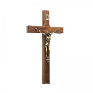 Crucifixo De Parede Madeira Metal Dourado Tradicional 19 Cm