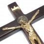 Crucifixo De Parede Madeira São Bento Metal Dourado 18 Cm