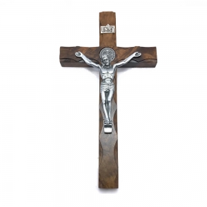 Crucifixo De Parede Moldado São Bento Madeira PV 25 cm