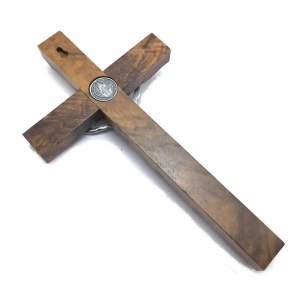 Crucifixo De Parede Moldado São Bento Madeira PV 25 cm