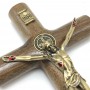 Crucifixo Parede Cilíndrico Cristo Metal São Bento Dourado 17 Cm