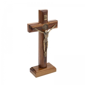 Crucifixo Parede E Mesa Cristo Metal São Bento Dourado 17 Cm