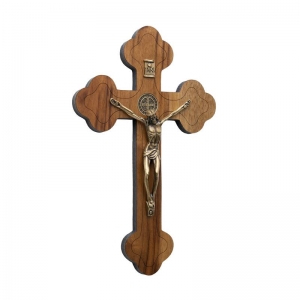 Crucifixo São Bento De Parede Moldado Madeira 19 Cm