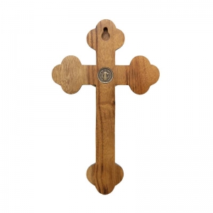 Crucifixo São Bento De Parede Moldado Madeira 19 Cm
