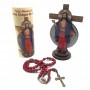 Kit Oração Terço Crucifixo e Vela das Santas Chagas