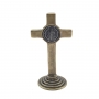 Crucifixo Cruz De Mesa Metal São Bento Dourado Pequeno 8 Cm