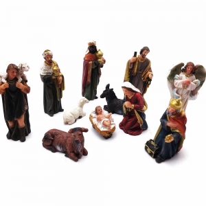 Presépio de Natal Sagrada Família Resina 11 Peças Pequeno Linha Premium 7 cm