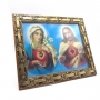 Quadro Religioso Sagrado Coração De Jesus E Maria Com Vidro E Moldura