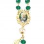 Terço De Padre Pio Cristal Verde Bandeira Com Medalha