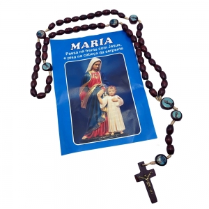 Terço Maria Passa na Frente Madeira com Folheto de Oração