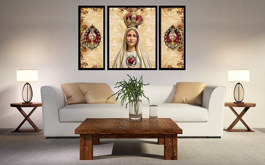 Trio de Quadros Nossa Senhora de Fátima Decorativo 3 Peças Grande 100 cm  X 70 cm