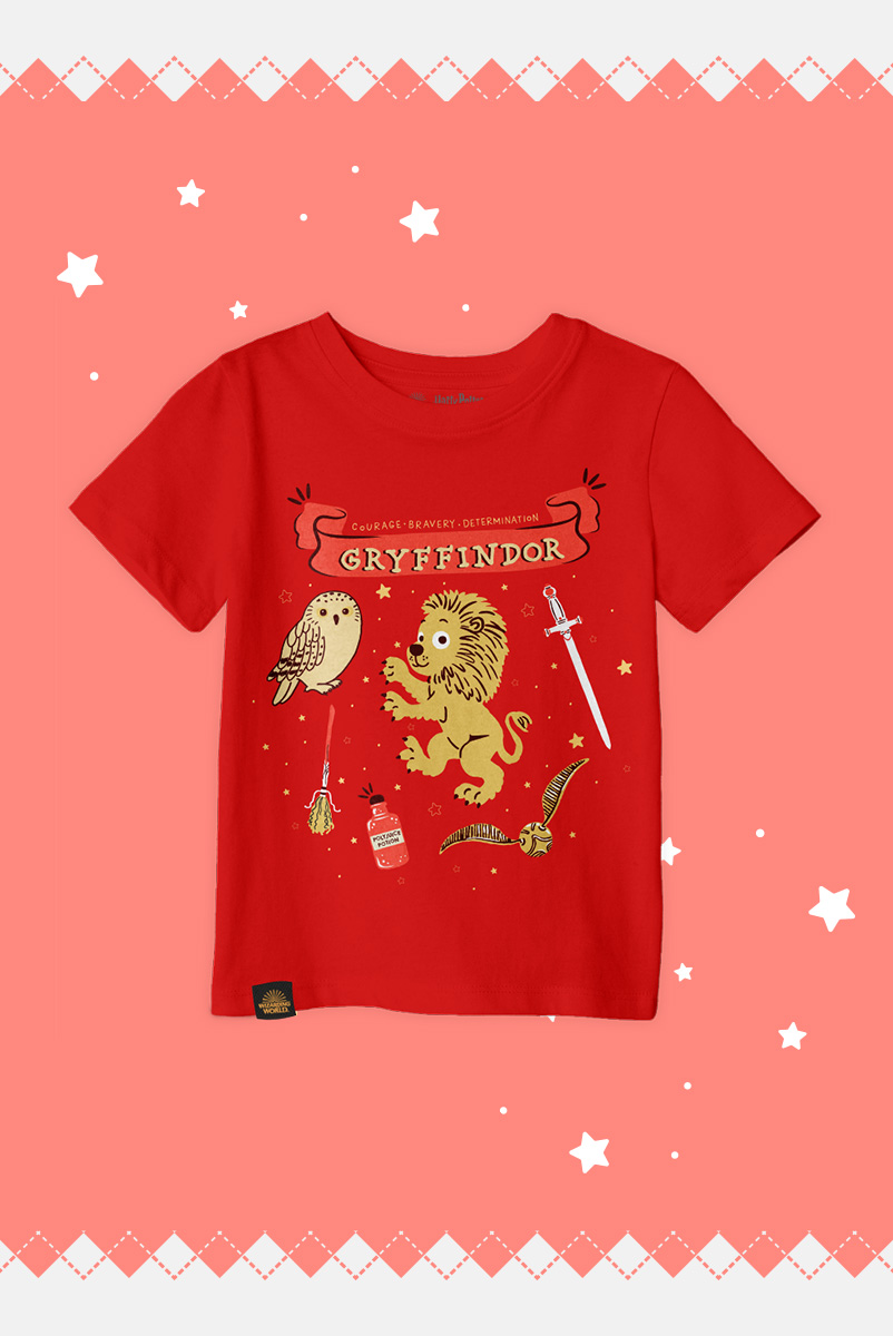 Camiseta Infantil Harry Potter Ícones Grifinória - Vermelho