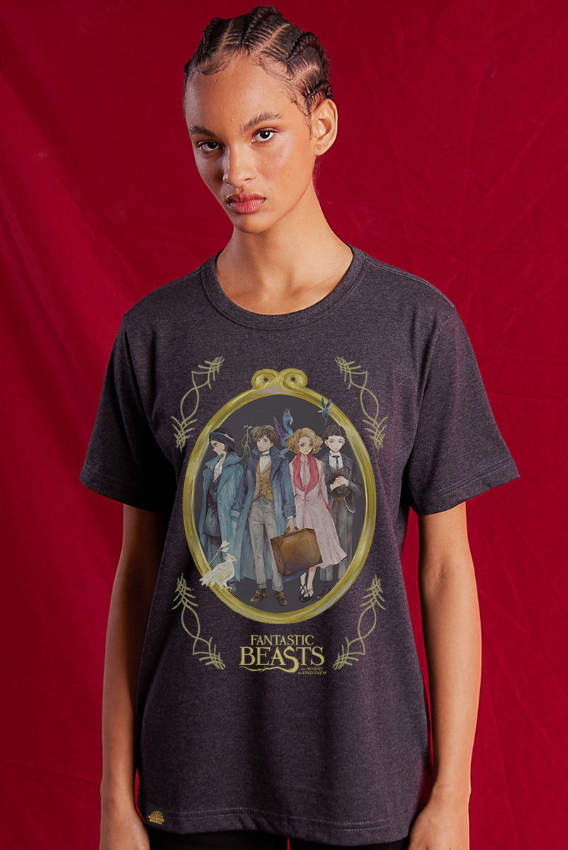 Camiseta Unissex Animais Fantásticos Frame - Mescla Escuro