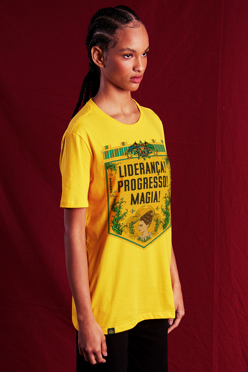 Camiseta Unissex Animais Fantásticos Liderança, Progresso e Magia! - Amarelo