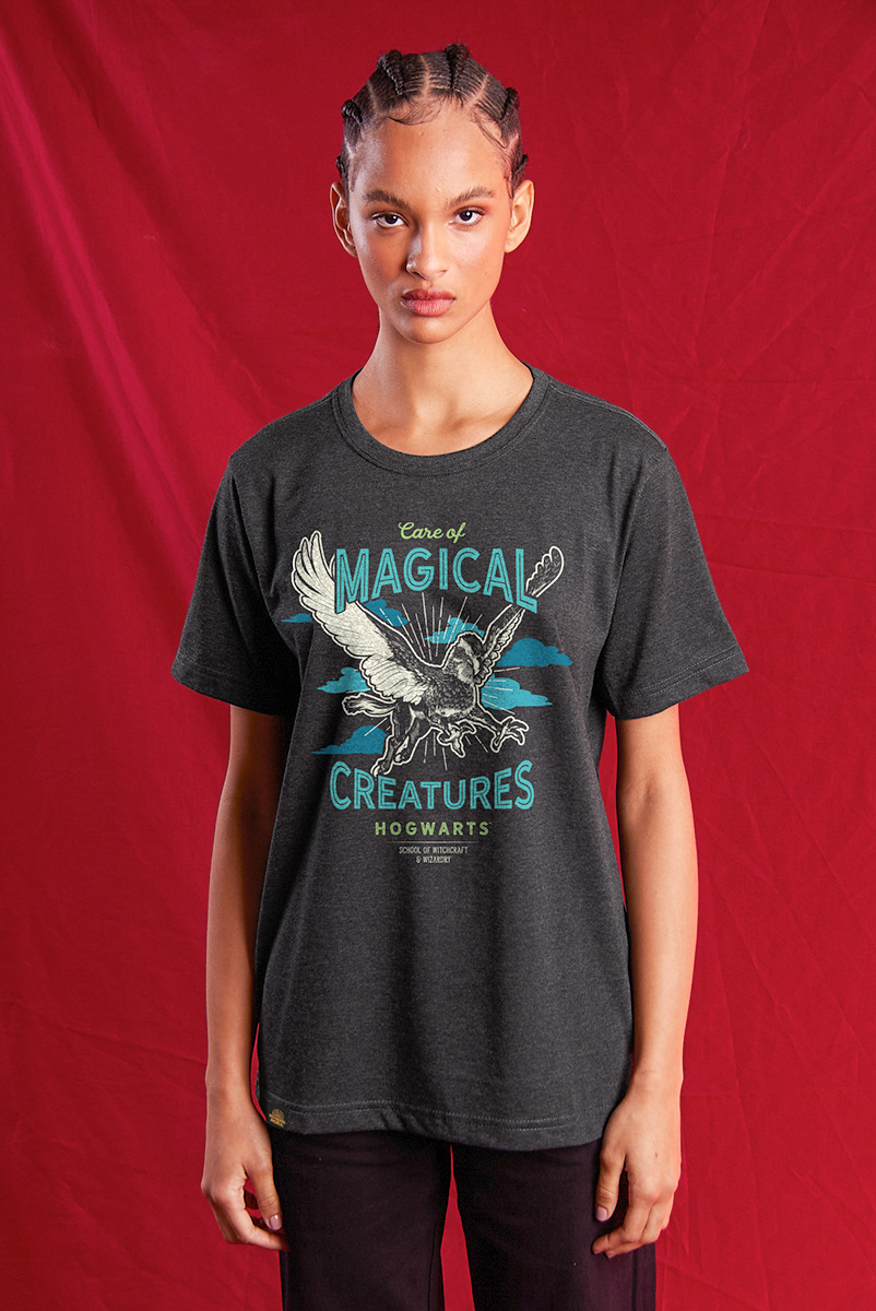 Camiseta Unissex Harry Potter Criaturas Mágicas - Mescla Escuro