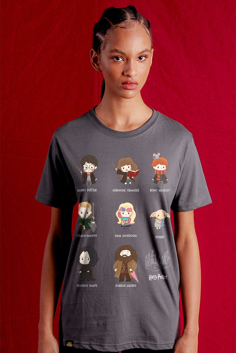 Camiseta Unissex Harry Potter Figurinhas Personagens - Chumbo