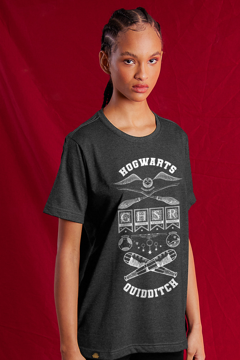 Camiseta Unissex Harry Potter Quadribol GHSR - Mescla Escuro