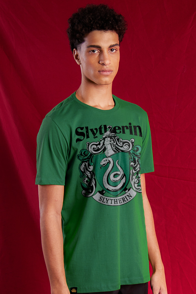 Camiseta Unissex Harry Potter Sonserina Brasão Clássico - Verde