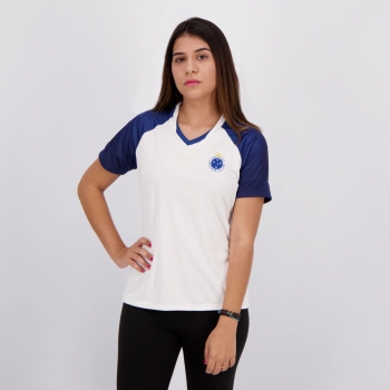 Camiseta Cruzeiro Fortune Feminina Branca e Marinho