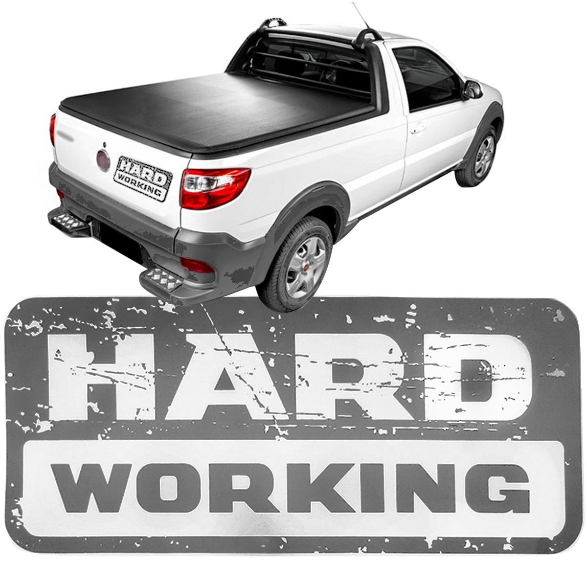 Adesivo Fiat Strada Emblema Traseiro Hard Working