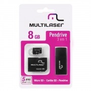 Kit Multilaser Pen Drive 3 em 1 Multilaser Micro SD 8 GB Adaptador e Leitor de Catão MC058