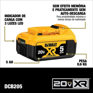 KIT 2 Baterias 5.0AH 20v DCB205 + Carregador bivolt DCB107+ Bolsa exclusiva ref. DCB 205C2K DEWALT