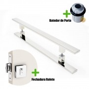 Puxador Porta (CLEAN) Aço Inox Polido + fechadura rolete inox polido +Batedor de porta polido