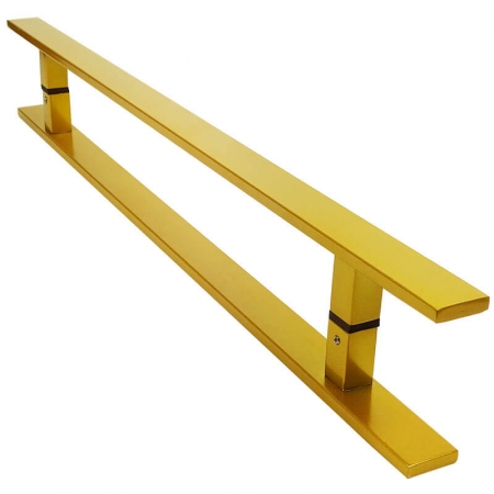 Puxador Portas Duplo Aço Inox Dourado Metálico Acetinado Clean 70 cm para portas: pivotantes/madeira/vidro temperado/porta alumínio e portões