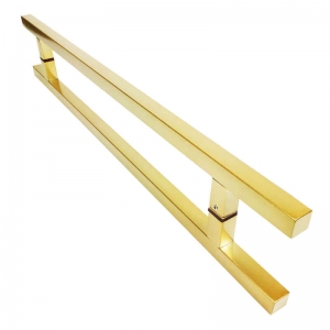 Puxador Para Portas Duplo em Aço Inox 304 Modelo Aristocrata Dourado Metálico Acetinado para portas: pivotantes/madeira/vidro temperado/porta alumínio e portões