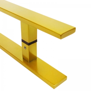 Puxador Portas Duplo Aço Inox Dourado Metálico Acetinado Clean 60 cm para portas: pivotantes/madeira/vidro temperado/porta alumínio e portões