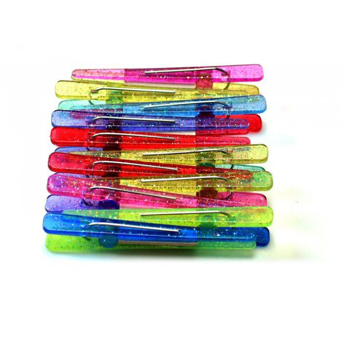 Clips Plásticos Coloridos com Glitter 12 unidades