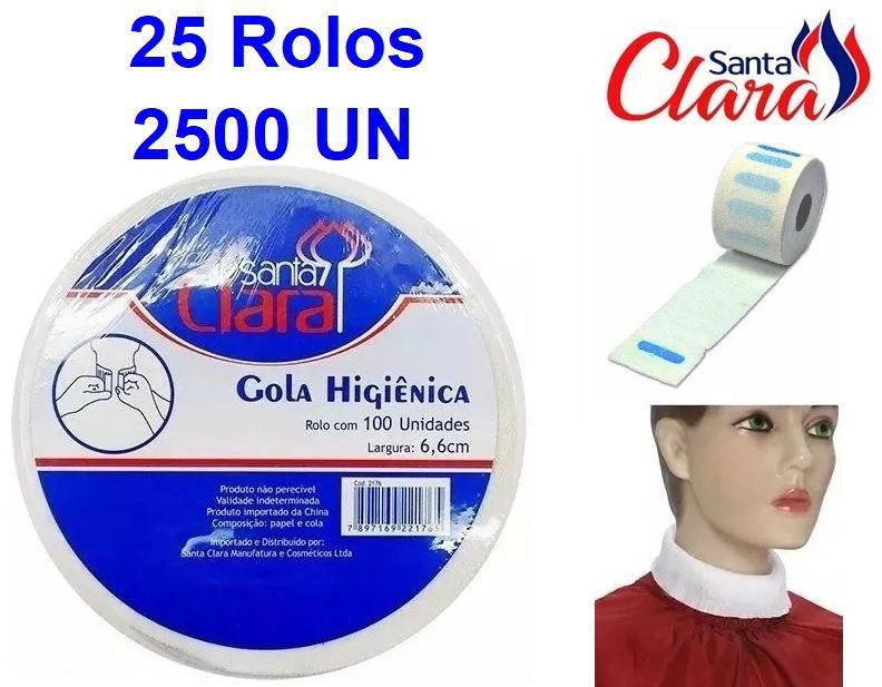 Gola Higiênica - Pacote com 25 Rolos - Total 2500 Golas - Santa Clara
