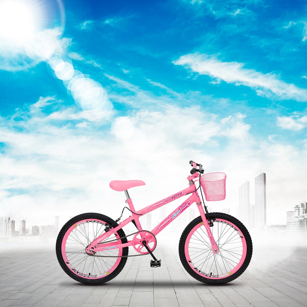 Bicicleta July Infantil Juvenil Aro 20 Aço com Cestinha e Freio V-Brake Rosa Neon - Colli Bike