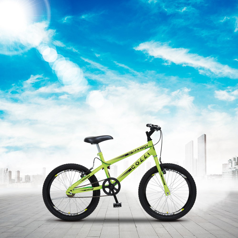 Bicicleta Max Boy Infantil Juvenil Aro 20 Aço Freio V-Brake Amarelo Neon - Colli Bike