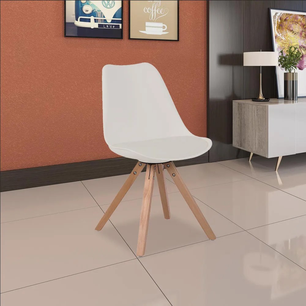 Cadeira de Jantar Design Saarinen Wood Base Madeira Lívia R02 Branco - Mpozenato