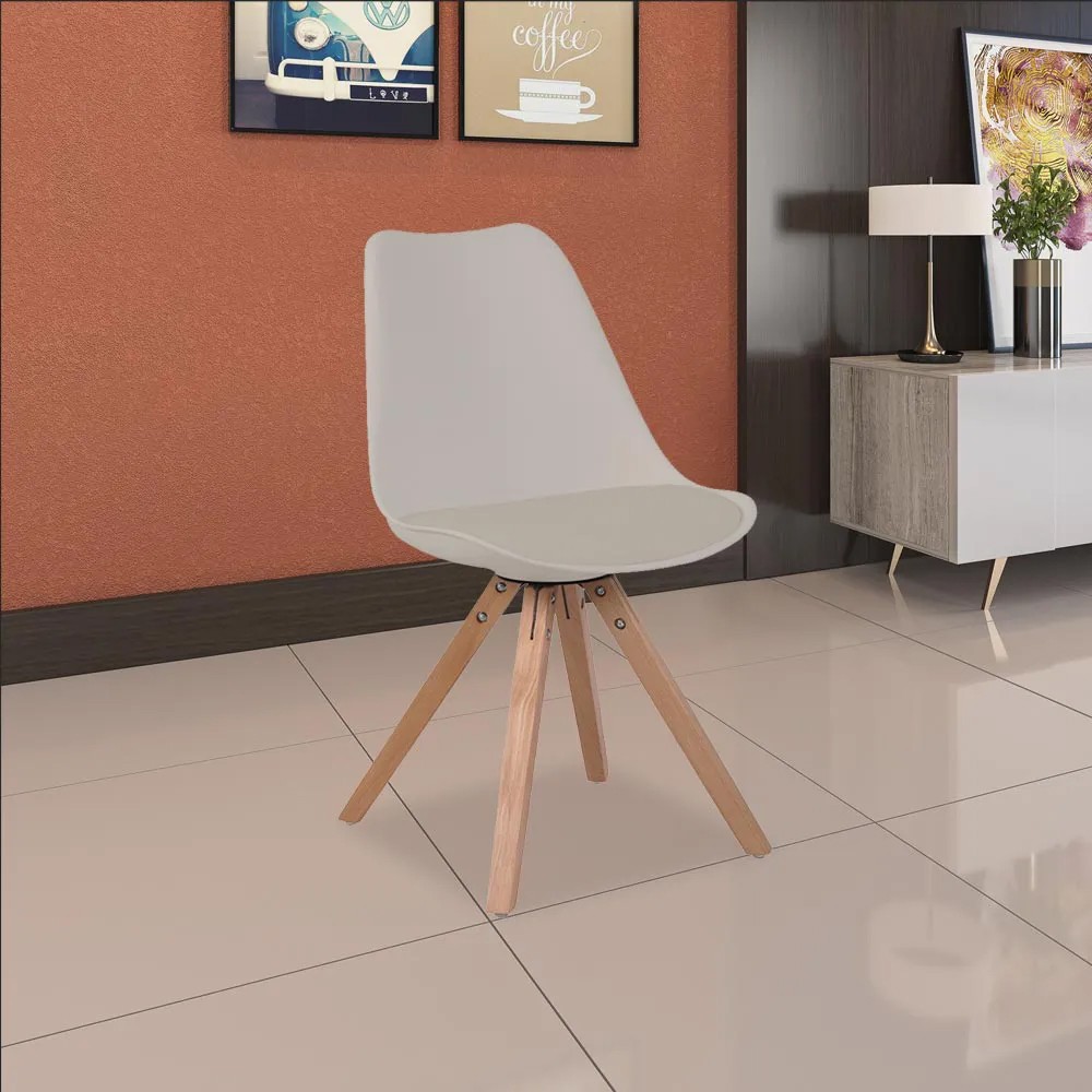 Cadeira de Jantar Design Saarinen Wood Base Madeira Lívia R02 Nude - Mpozenato