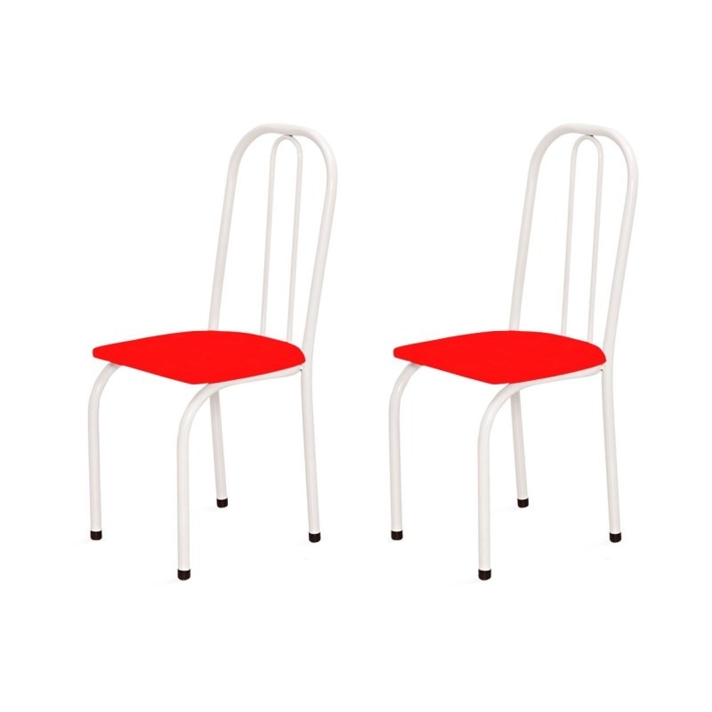 Kit 2 Cadeiras Baixas 0.101 Assento Reto Branco/Vermelho - Marcheli