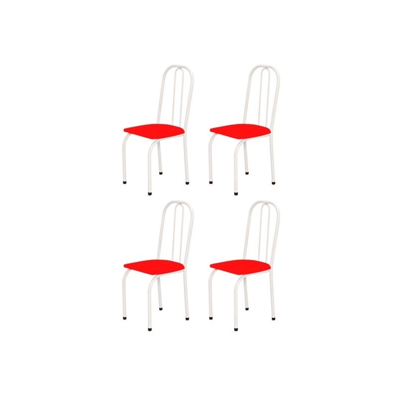 Kit 4 Cadeiras Baixas 0.101 Assento Reto Branco/Vermelho - Marcheli