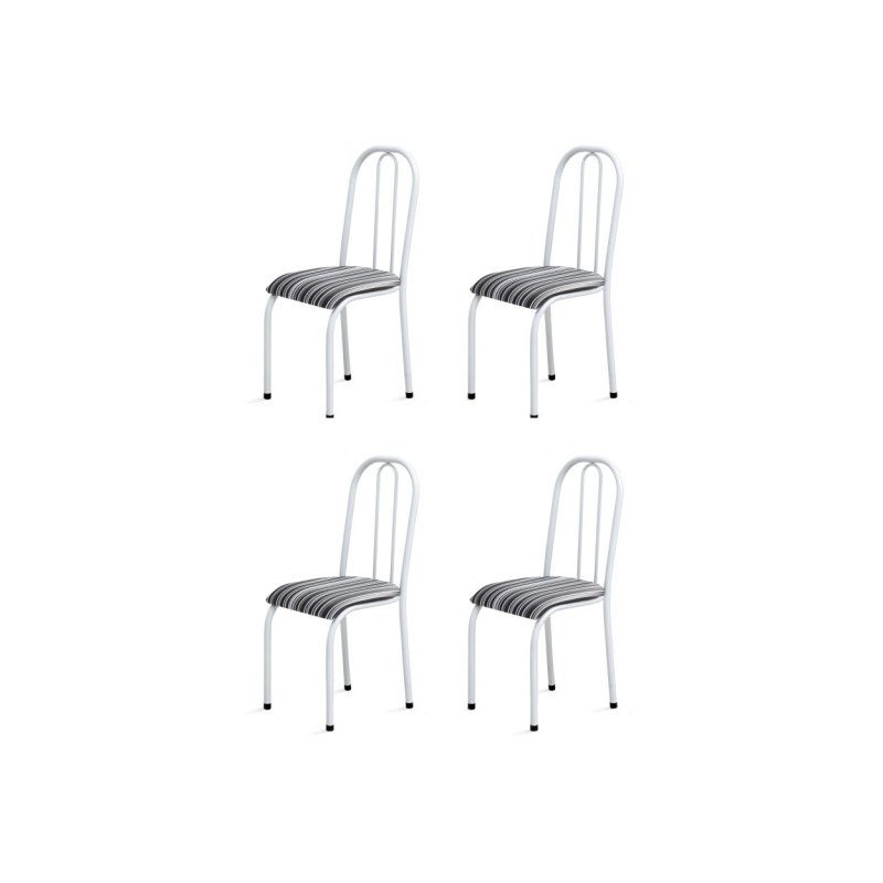 Kit 4 Cadeiras Baixas 0.104 Anatômica Branco/Listrado - Marcheli