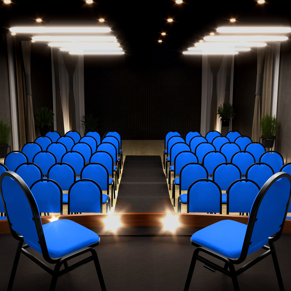 Kit 5 Cadeiras Hoteleiras Auditório Empilhável Sintético M23 Azul - Mpozenato