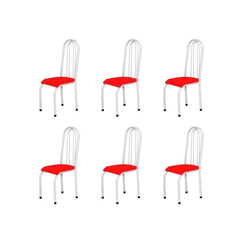 Kit 6 Cadeiras Altas 0.123 Anatômica Branco/Vermelho - Marcheli
